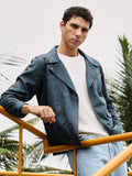 Embossed-Suede Biker Jacket