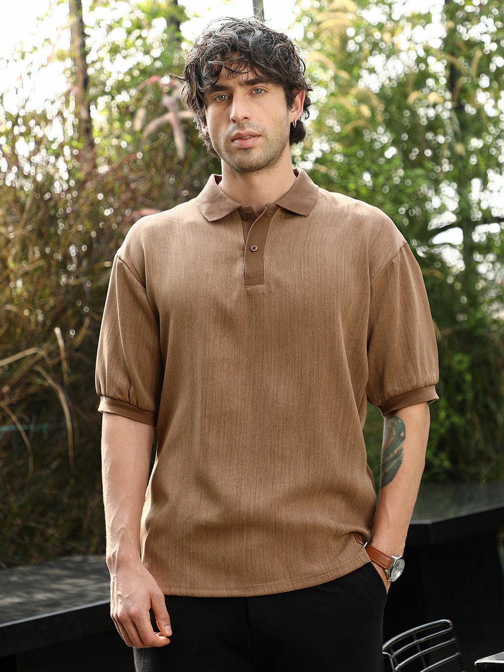 Textured-Knit Polo T-Shirt